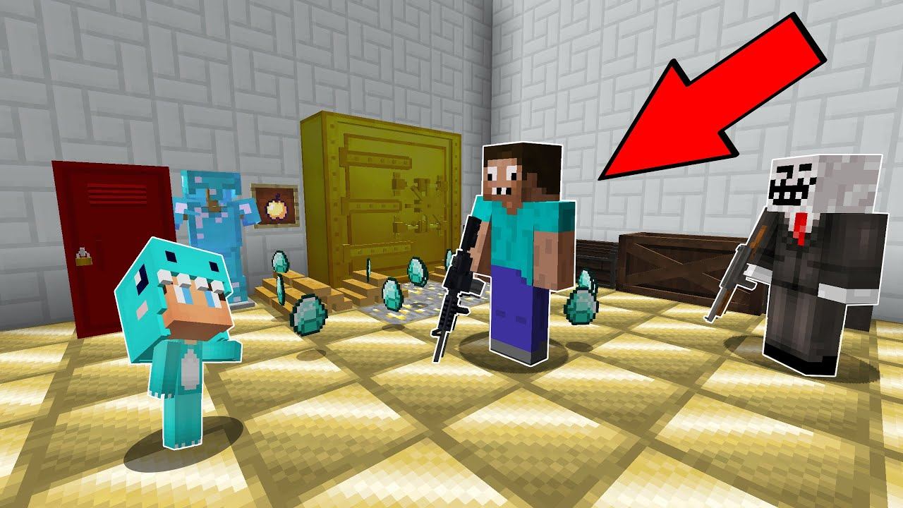 КАК ПРО ЧИТЕРУ И РЕБЕНКУ ОГРАБИТЬ БАНК МАЙНКРАФТ ? ПРОФЕССИОНАЛ И ТРОЛЛИНГ ЛОВУШКА MINECRAFT МУЛЬТИК смотреть онлайн