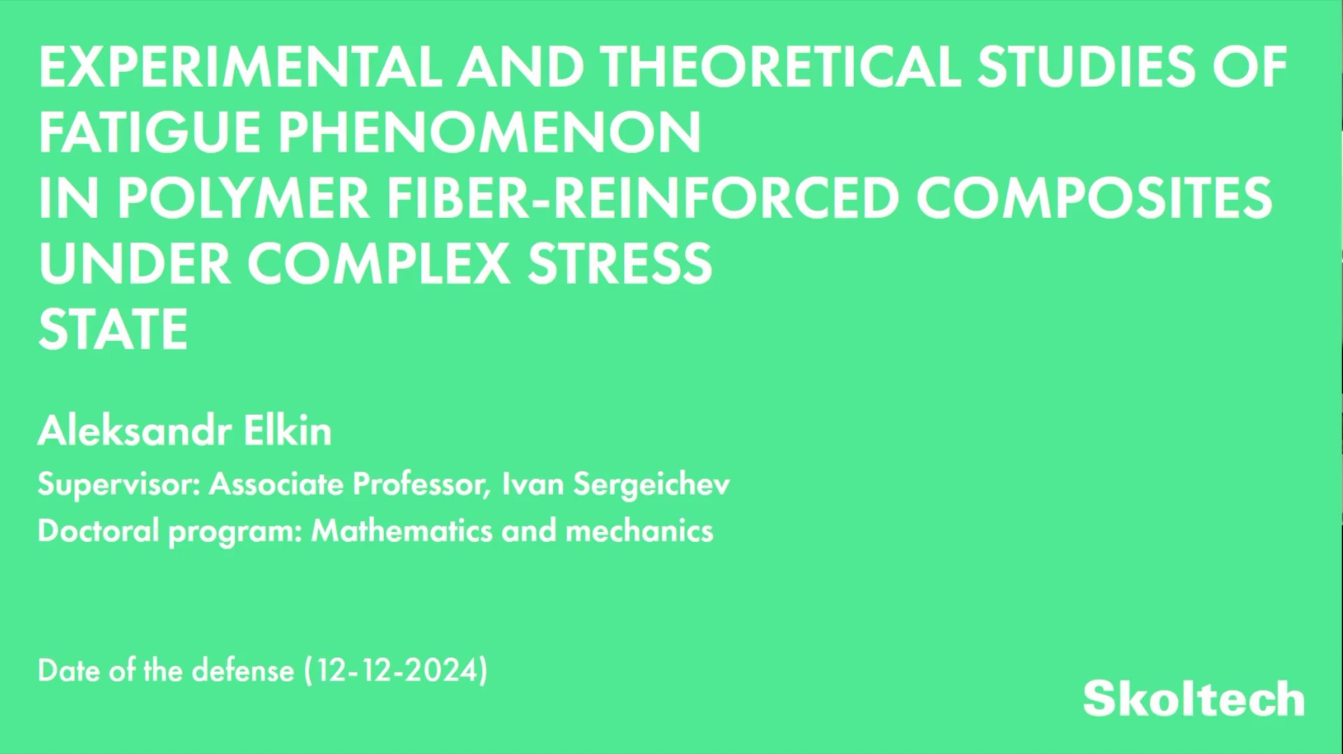 PhD Thesis Defense. Aleksandr Elkin