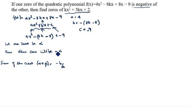 If one zeros of the quadratic polynomial f(x)=4x^2-8kx+8x-9 is negative of the other. Find the valu смотреть онлайн
