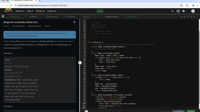 Merge Sort on Doubly Linked List || gfg potd || linked list || 27-april-2024 || datastructure|| смотреть онлайн