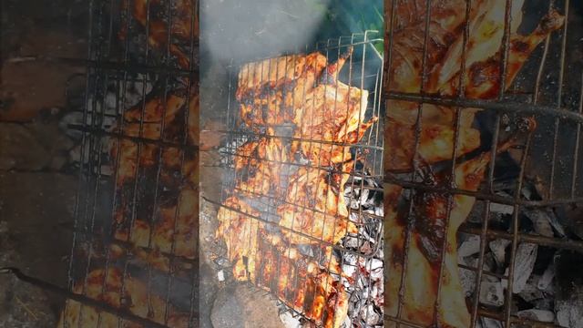 Свиные рёбра и перепёлки на решётке и на углях | Pork ribs and quail on grill and on coals | #short смотреть онлайн