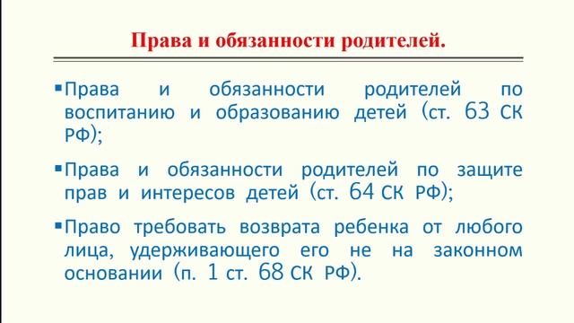 Тема 4. Права и обязанности родителей и детей смотреть онлайн