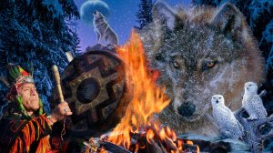 БУБЕН ШАМАНА + ЗВУКИ ЗИМНЕЙ ПРИРОДЫ (вьюга, вой волков, треск костра, голоса птиц)