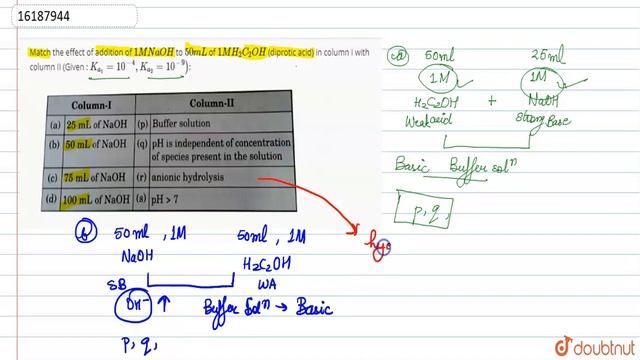 Match the effect of addition of `1M NaOH` to `50 mL` of `1M H_(2)C_(2)OH` (diprotic acid) in column смотреть онлайн