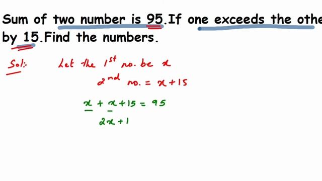 Sum of two numbers is 95. If one exceeds the other by 15. Find the numbers. смотреть онлайн