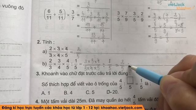 Vở Bài Tập Toán Lớp 4 - Tập 2 Trang 97 - Bài 162: Ôn Tập Về Các Phép Tính Với Phân Số (Tiếp Theo)