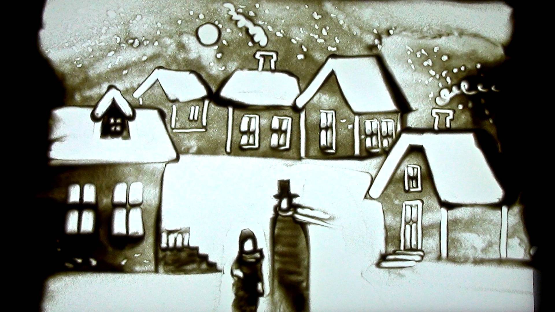 Мастер-класс по рисованию песком Зимние домики смотреть онлайн