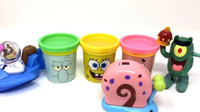 Funny Play-Doh Can Heads Toys SpongeBob SquarePants Patrick Squidward Snail Sandy Plankton смотреть онлайн