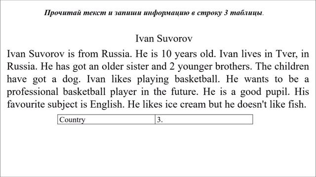 Английский язык ВПР 4 класс Заполнение анкеты Вариант 1