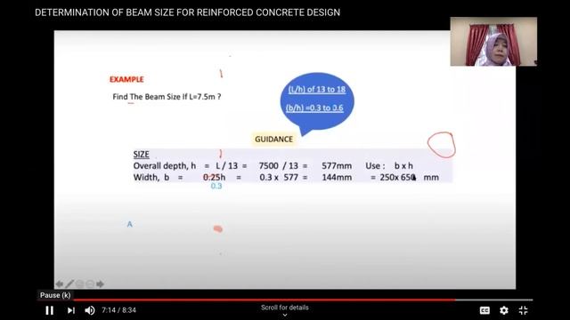 Determination of cover, beam size & design simply supported beam (Malay) смотреть онлайн