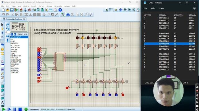 Proteus Simulation Of Semiconductor Memory Using 6116 SRAM