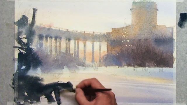 Казанский собор акварелью от художника Сергея Курбатова. Рисуйте вместе с нами! смотреть онлайн