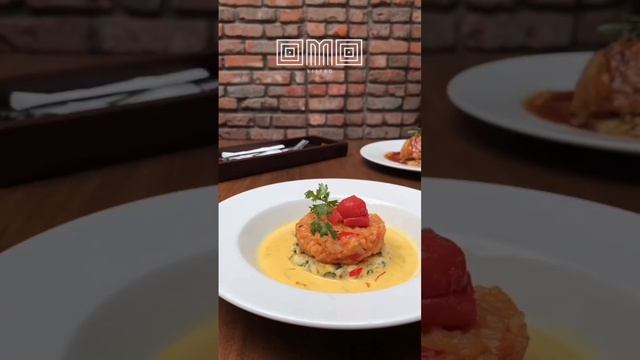 Cottage cheese steak tomati risotto and saffron sauce. смотреть онлайн