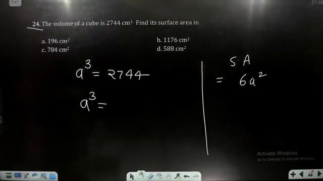 24. The volume of a cube is 2744 cm3. Find its surface area is:a. 196 cm2 b. 1176 cm2c. 784 cm2 смотреть онлайн