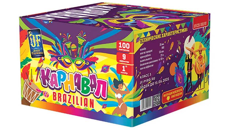 Фейерверк JF C25-100/01 Карнавал 100 залпов, калибр 1" смотреть онлайн