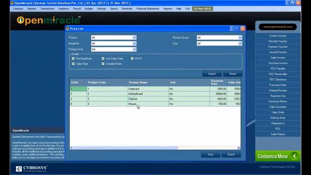 PriceList Report- OpenMiracle - The Free open source accounting software смотреть онлайн