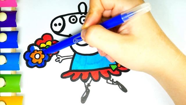 Мультик - Раскраска. Свинка Пеппа Балерина. Учим цвета. Для Детей смотреть онлайн