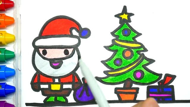 Дед Мороз с Новогодней Ёлкой Раскраска для Детей - Santa Claus Christmas Tree Coloring Book for Kids смотреть онлайн