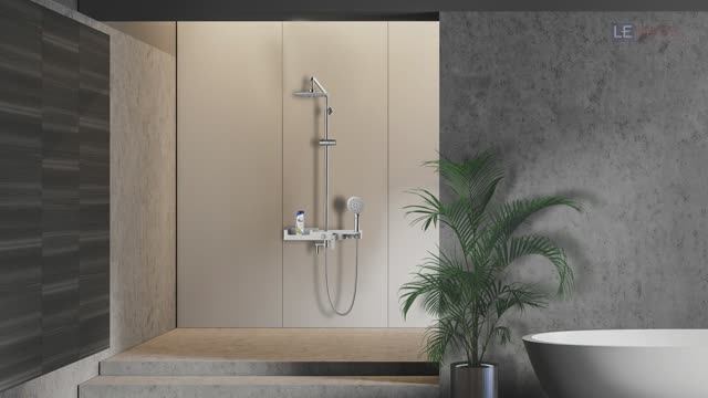 Смеситель для ванны и душа с рег. высотой штангой и верх. д/л «Тропич. дождь» LEMARK TROPIC LM7007С смотреть онлайн