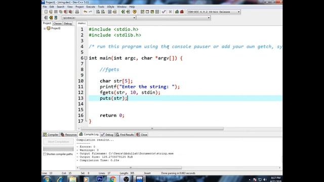 fgets function in C смотреть онлайн
