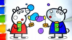 Свинка Пеппа Мультик Раскраска для Детей Пеппа и Сьюзи с Пузырями / Учим цвета / Раскрашка ТВ