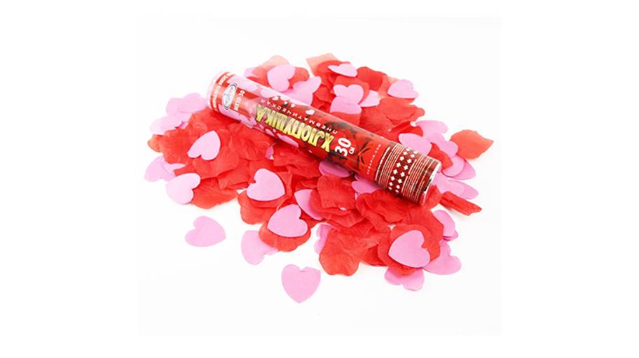 МХ10-30 Хлопушка пневматическая МХ10-30 (100/1) лепестки роз из ткани + розовые сердца из бумаги смотреть онлайн