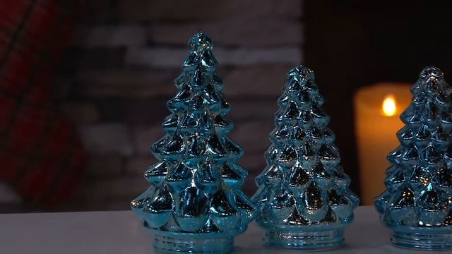 Set of 3 Illuminated Mercury Glass Graduated Christmas Trees on QVC смотреть онлайн