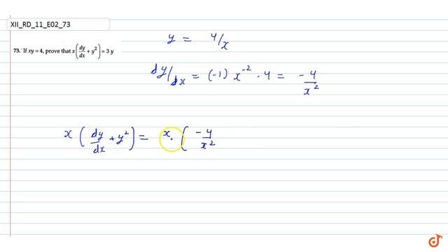 If `x y=4,p rov et h a tx((dy)/(dx)+y^2)=3y` смотреть онлайн