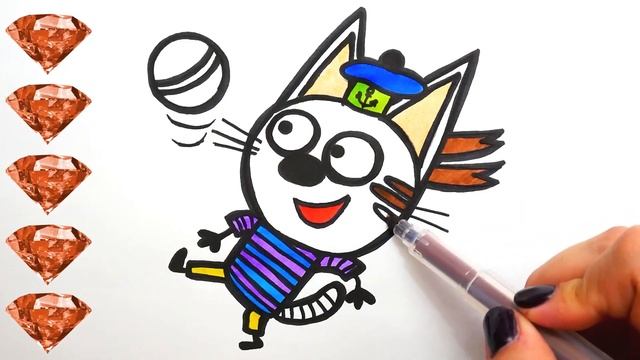 Три Кота Мультик - Раскраска для Детей Коржик с Мячом | Учим цвета | Раскрашка ТВ смотреть онлайн