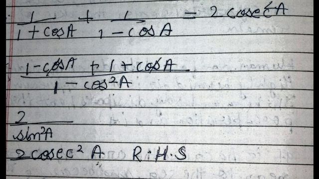 Prove 1/(1 +cos A) + 1/(1 -cos A) =2cosec²A смотреть онлайн