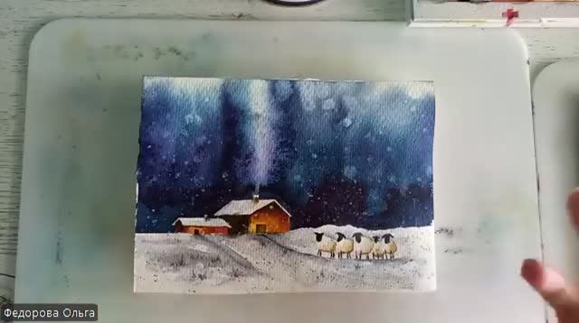 Акварель. Пушистая зима