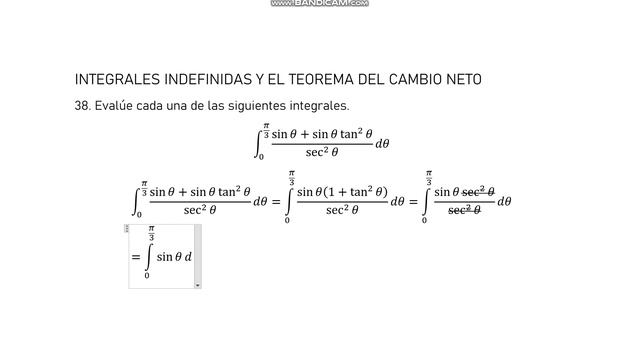 38. Evalúe cada una de las siguientes integrales. ∫_0^(π/3) [(sin θ+sin θ tan^2 θ)/sec^2 θ] dθ смотреть онлайн