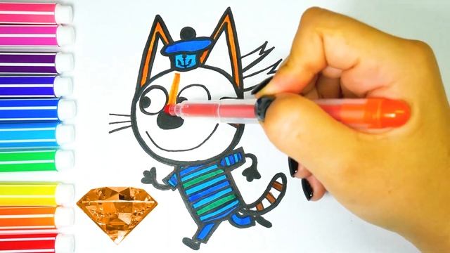 Коржик Раскраска для Детей Изучаем Цвета с Героем Мультфильма Три Кота смотреть онлайн