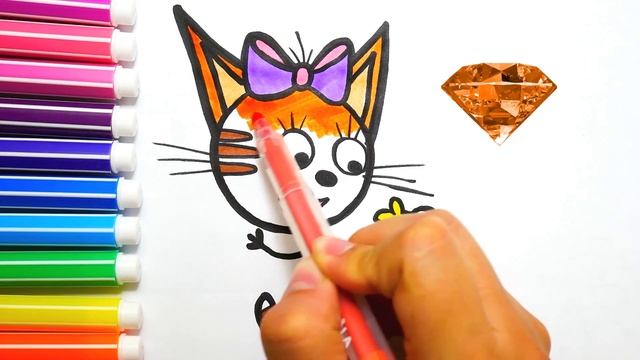 Раскраска для Детей Мультик Три Кота Карамелька | Учим Цвета на Русском языке | Раскрашка ТВ смотреть онлайн