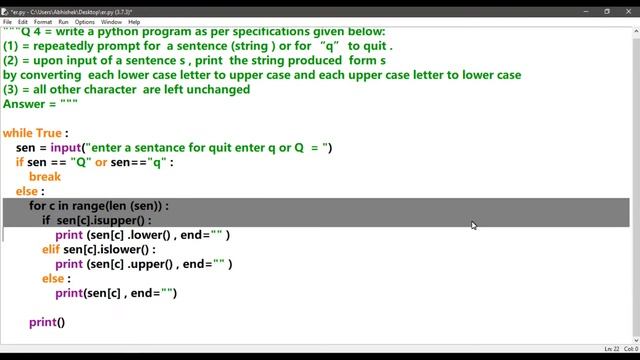 Repeatedly prompt for a sentence (string ) or for q to quit. Upon input of a sentence s, print the смотреть онлайн