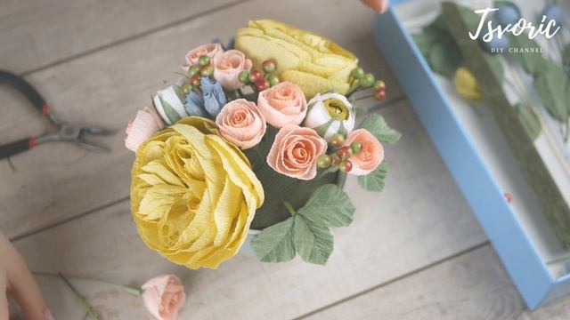 Bouquet of paper in a cup / Букет из бумаги в чашке / DIY TSVORIC смотреть онлайн