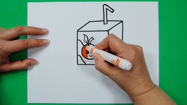 How To Draw Orange Juice Box. Easy. Step by Step. Як намалювати коробку апельсинового соку. смотреть онлайн