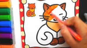 Раскраска Кошка, Зонт, Петушок Леденец. Учим Цвета - Coloriage chat, parapluie, sucette de coq.