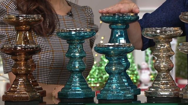 S/3 Illuminated Mercury Glass Candle Holder Pedestals by Valerie on QVC смотреть онлайн