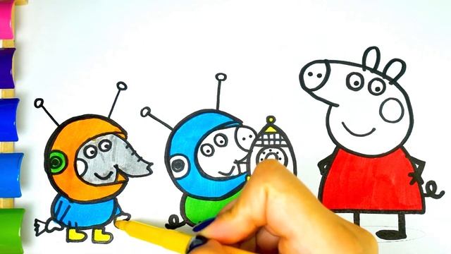 Свинка Пеппа Мультик Раскраска Джордж и Эдмонд Космонавты смотреть онлайн
