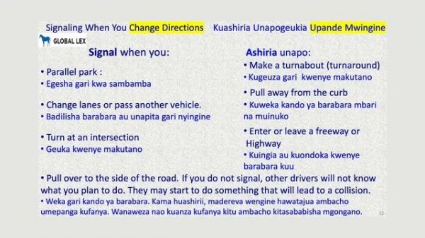 Drivers Education - Swahili: Lesson 3