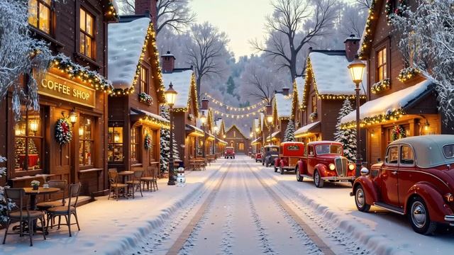 Smooth Holiday Jazz 🎶 Warm Cafe Snowy Town Streets  ❄️ Perfect For Relaxing Winter Evenings