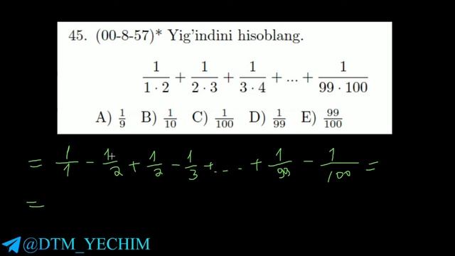 1.2.1 Oddiy Kasrlar (33 - 62 Misol) | AXBOROTNOMA 1996-2007 Yechimlari