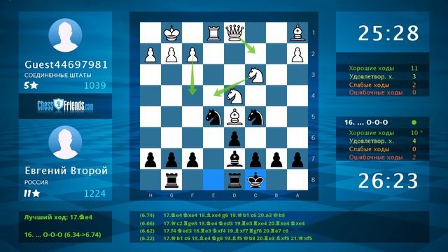 Анализ шахматной партии: Guest44697981 - Евгений Второй, 0-1 (по ChessFriends.com) смотреть онлайн