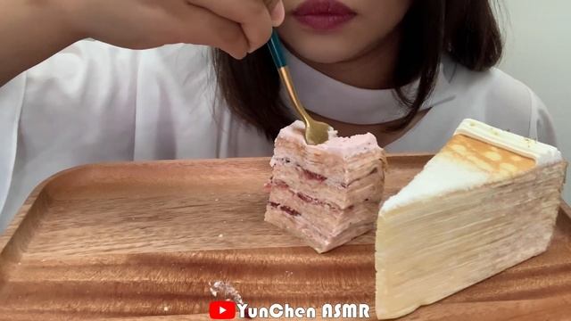 ASMR 千層蛋糕+甜心餅｜Crepe Cake+Cotton Cookies｜No talking eating sounds｜YunChen ASMR смотреть онлайн