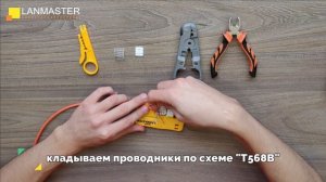 Монтаж модуля Keystone RJ-45 категории 5Е, 90 градусов, со шторкой LAN-OK45U5E/90N-WH