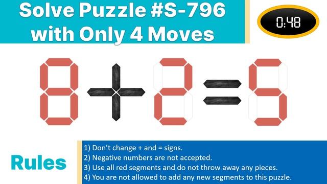 Seven Segment Puzzle no.S-796 ( 8 + 2 = 5) With solution. смотреть онлайн