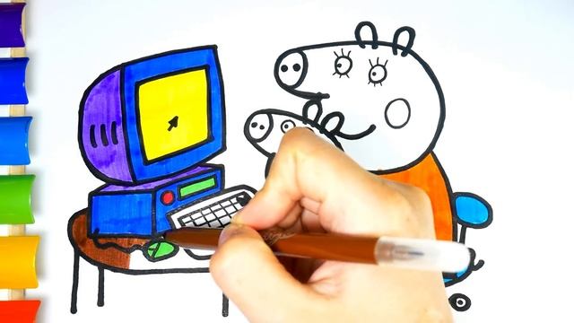 Свинка Пеппа Мультик - Раскраска для Детей | Пеппа и Мама за Компьютером | Учим цвета | Раскрашка ТВ смотреть онлайн