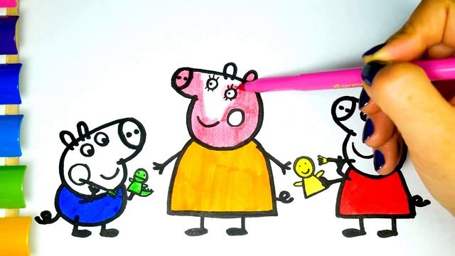 Свинка Пеппа и Джордж с Мамой Раскраска - Peppa Pig and George with Mom Coloring Book смотреть онлайн
