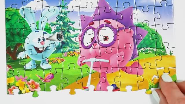 Смешарики Крош и Ежик играют вместе - собираем новые пазлы. KikoRiki Puzzle For Kids | Раскрашка ТВ